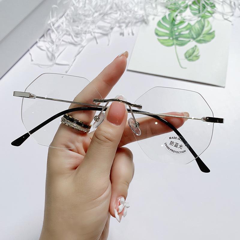 Polygon Computer Glasses Frameless Women Men Anti Blue Light Blocking Glasses Optical Spectacle Myopia Glasses Nearsighted -1.0