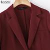 ZANZEA Women Fashion Suit Collar 3/4 Sleeves Solid Color Blazer