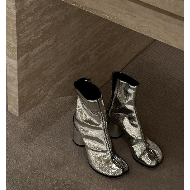 Модные Роскошные Дизайнерские Ботильоны Таби с Раздельным Носком Женские из Натуральной Кожи на Массивном Высоком Каблуке Короткие Ботинки 2025 Весенне-Осенняя Обувь