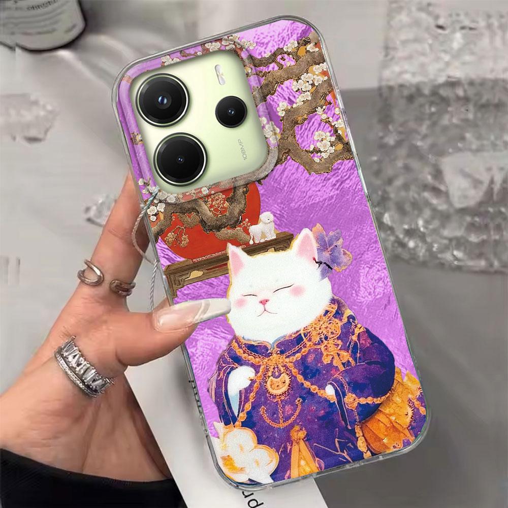 Корейский чехол для телефона с узором «Белый кот-водоворот» для Xiaomi Redmi Note 14 13 12 11 11S 10 10S Pro 9C 13C 14C A5 A3 A4 A3X 9C A1