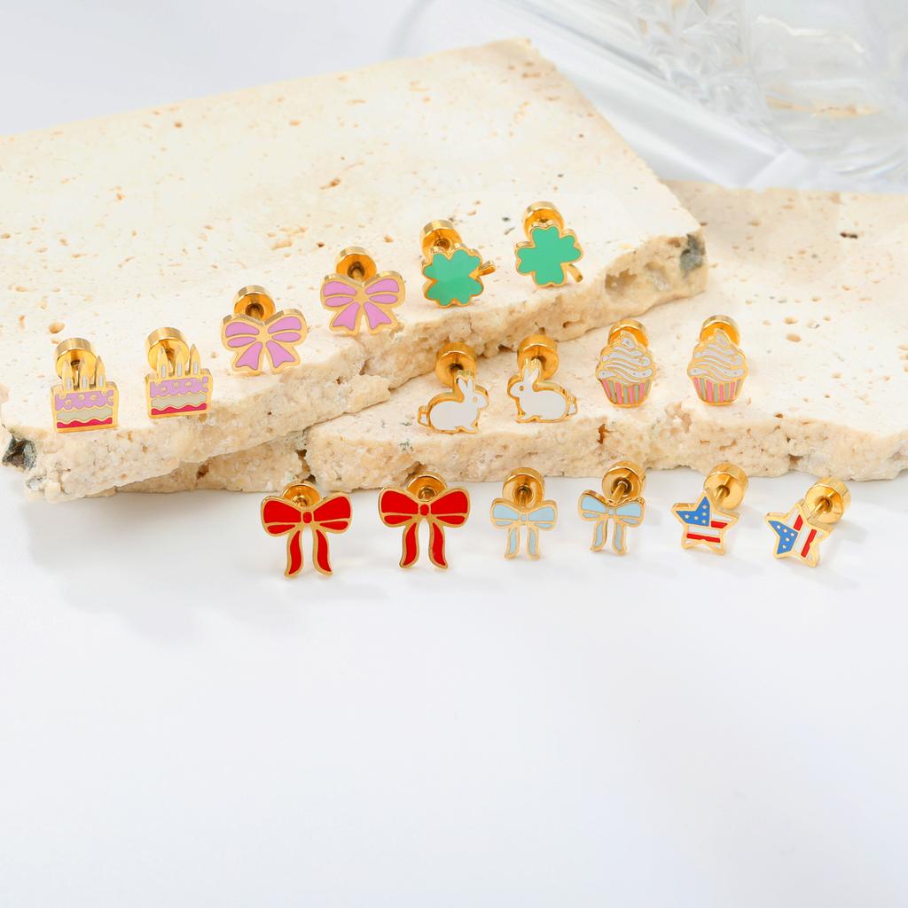 Simple Rainbow Screw Ear Cartilage Studs Fresh And Versatile Earrings For Women