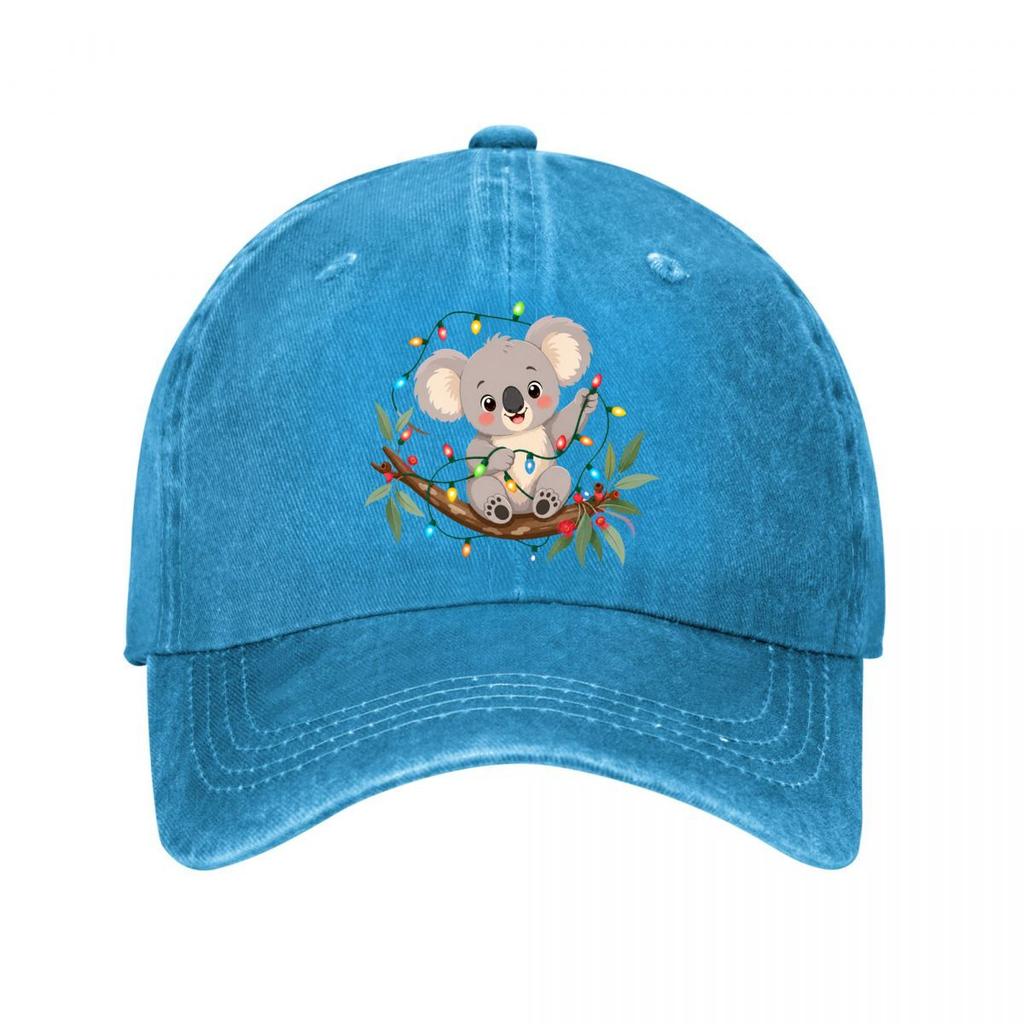 Festive Koala Holiday Lights Illustr New Vintage Washed Cotton Baseball Cap Sun Hats