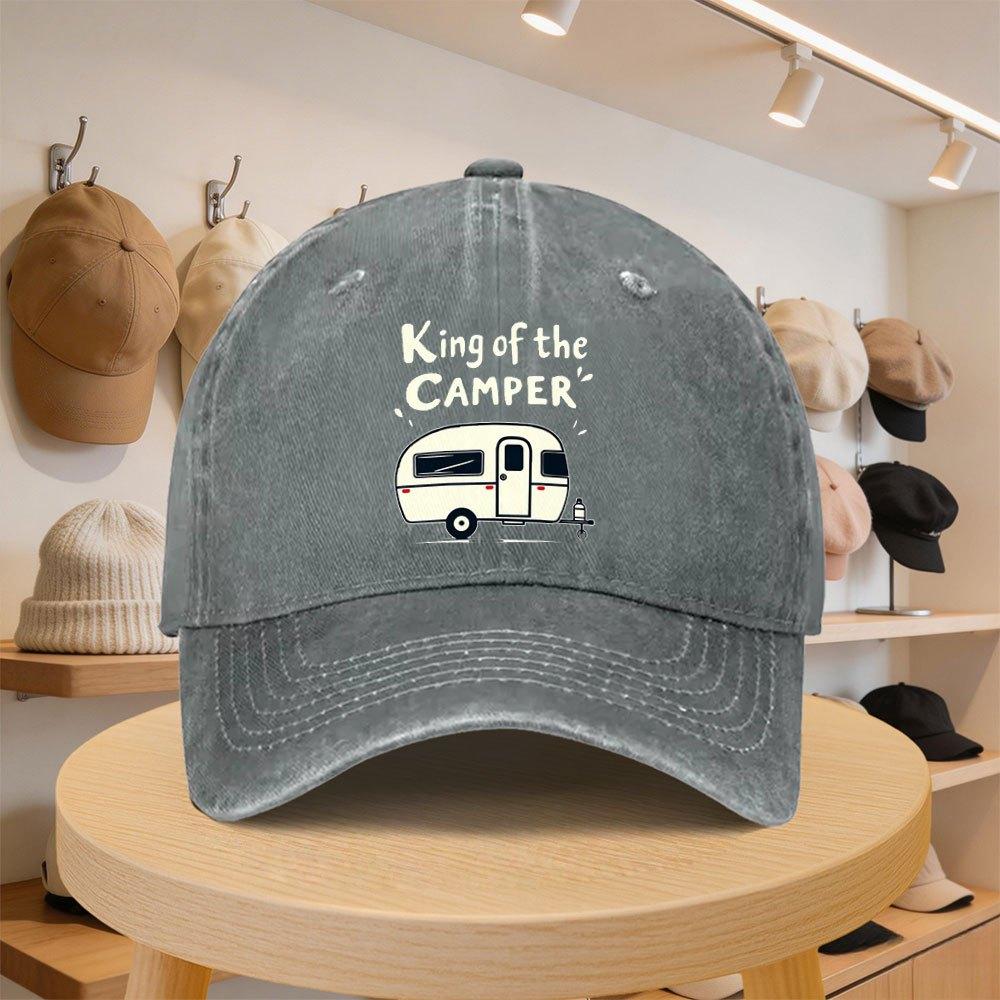 Mens Baseball Cap KingoftheCamper Camping Trailer Fashionable Casual Hat Adjustable for Spring and Autumn Outings Travel