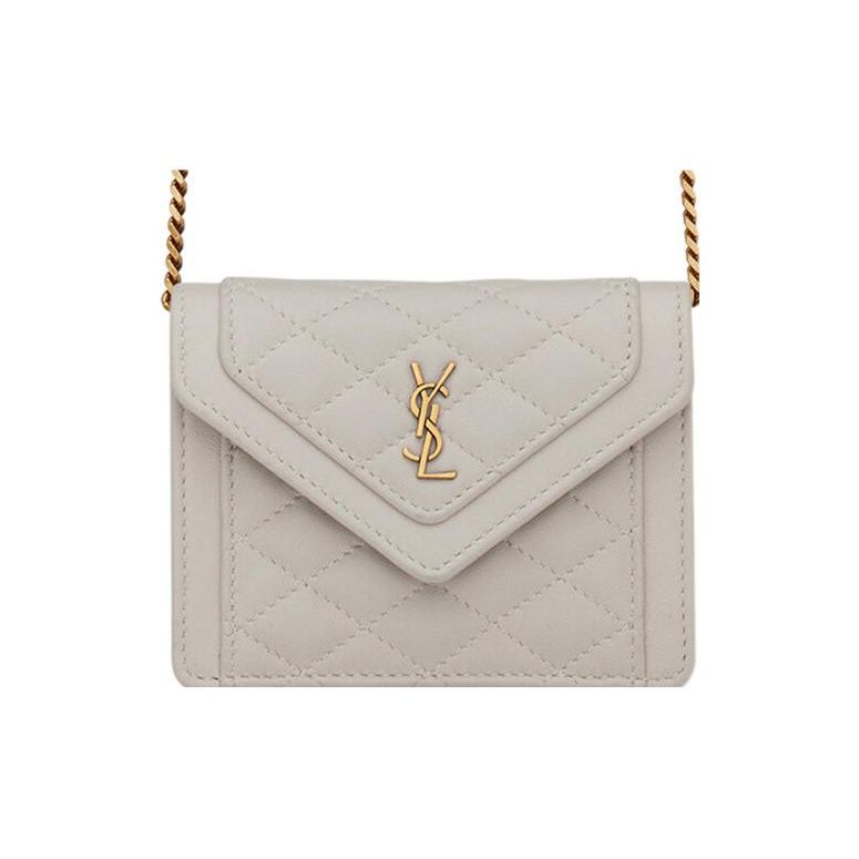 Saint Laurent Ysl Gaby Мини-сумка на плечо с стеганой овечьей кожей и золотым логотипом Женские сумки Белый 685612-1EL07-9207