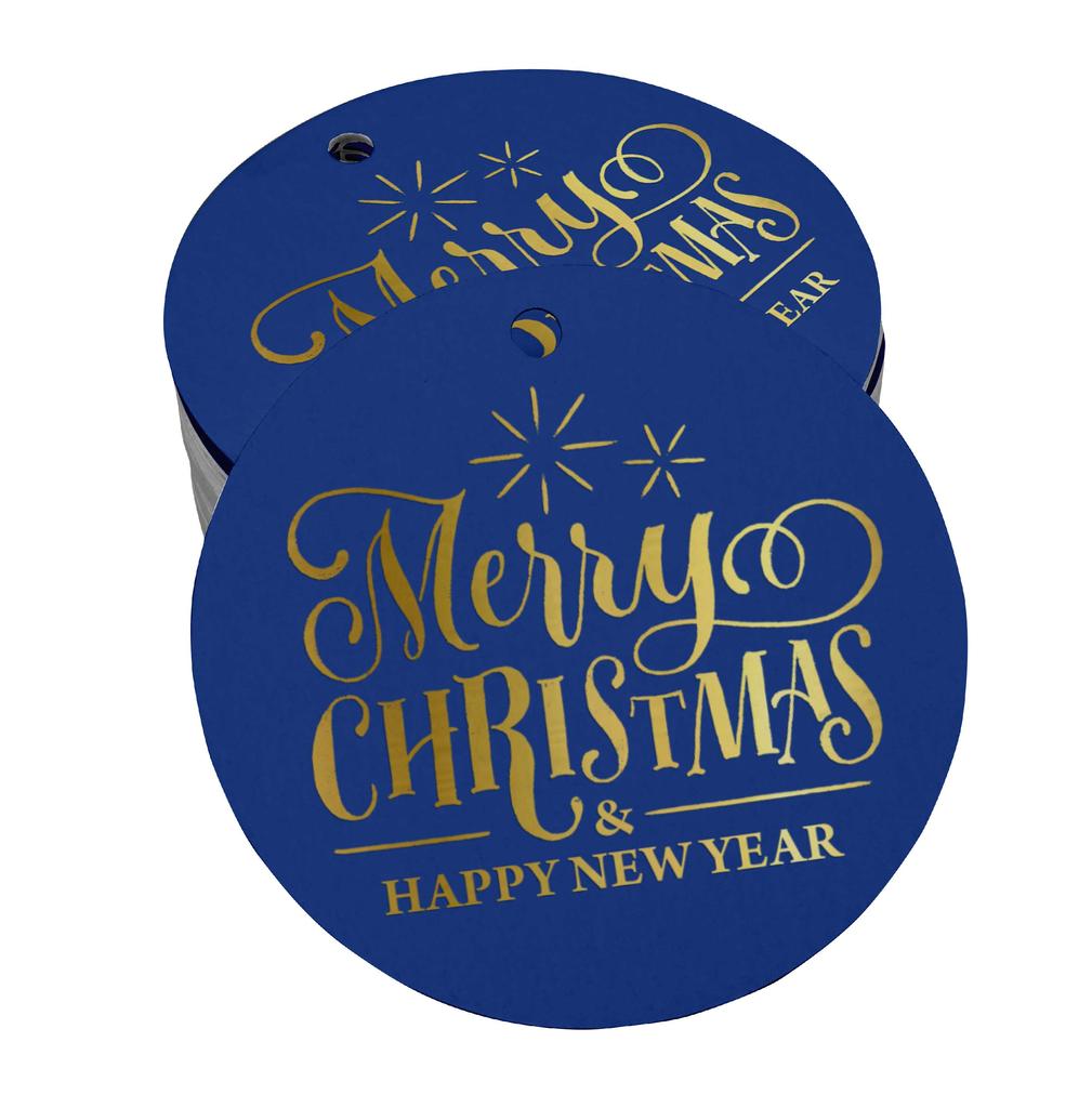 Inkdotpot Pack Of 100 Real Gold Foil Paper Tags Merry Christmas & Happy New Year Text Favor Hang