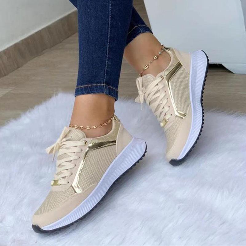 2024 Осень Новые Женские Повседневные Кроссовки Модные Круглые Носки Дышащая Сетка Кроссовки Женские Плоские Шнуровка Спорт Теннис