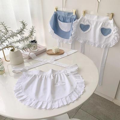 Женский полупоясной кухонный фартук для готовки Короткий Лолита Горничная Сексуальное Кружево Черно-белый Нагрудник Красота Цветок Кафе Фартук Домашняя Работа