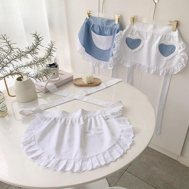 Woman Half Waist Cooking Kitchen Apron Short Lolita Maid Sexy Lace Black White Bib Beauty Flower Coffee Shop Pinafore Home Work