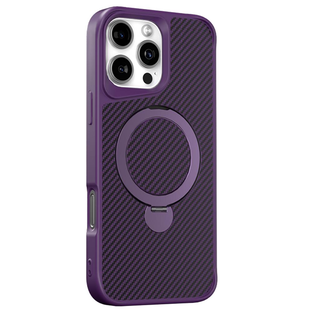 For iPhone 16 Pro Phone Case with Magnetic Kickstand TPU+PC Carbon Fiber Back Cover