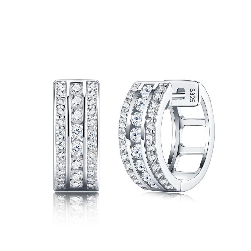 Elegant Minimalist Hoop Earrings Women Sterling Moissanite Stone Geometric Design Lightweight Fashion Jewelry