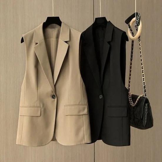 Женский деловой жилет с отложным воротником, застежкой на одну пуговицу, без рукавов, средней длины, формальный офисный наряд, однотонный кардиган, жилет, наряд для рабочего места