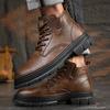 Hot Sale Men's Lace-Up Motorcycle Boots Leather Fashion Walking Shoes New Men Brand Mens Sneakers Male Comfortable Ankle Boots