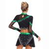 Womens Cheerleading Costume Set Long Sleeve Rhinestone Crop Top Matching Dance Skirt Performance Outfit