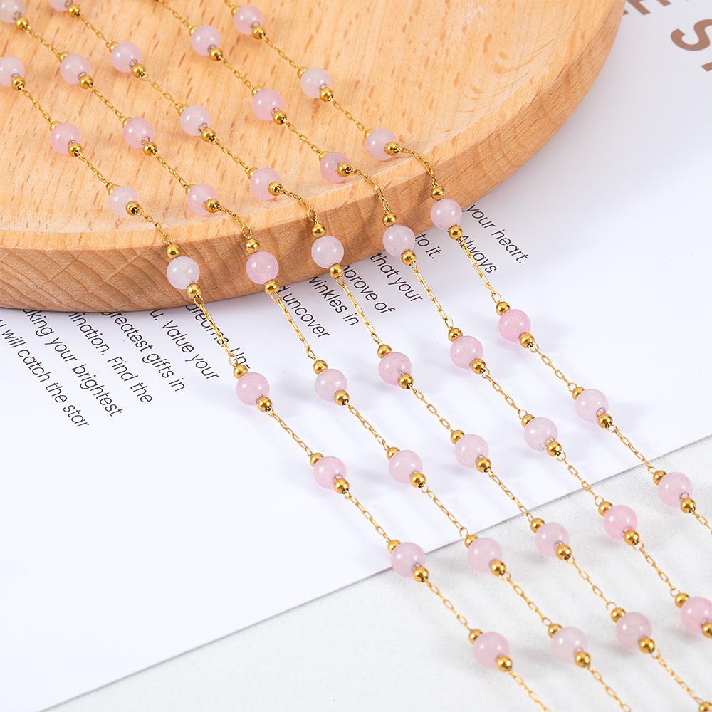 1M Stainless Steel Pink Ball Beads Beaded Chain 4.5mm Glass Crystal Link Chains for DIY Bracelet Necklace Jewelry Making Supply