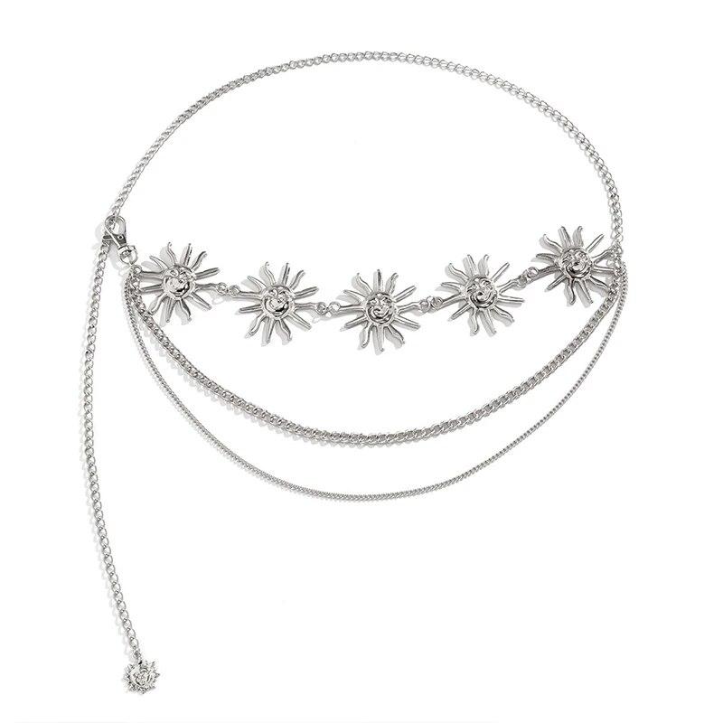 Vintage Fashion Metal Sun Flower Smile Waist Chains Women Sexy Bikini Beach Tassel Pendant Belly Body Chain Summer Jewelry