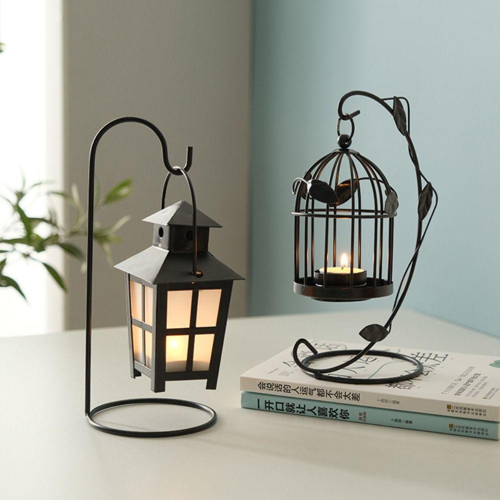 Hollow Leaf Candle Holder Iron Craft Iron Candlestick Ornaments Birdcage Candle Lamp  Desktop Decor