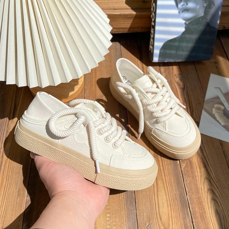Casual Women's Canvas Shoes Breathable Flat Bottom Comfortable 2024 New Fashion Simple All-match Little White Shoes Summertime