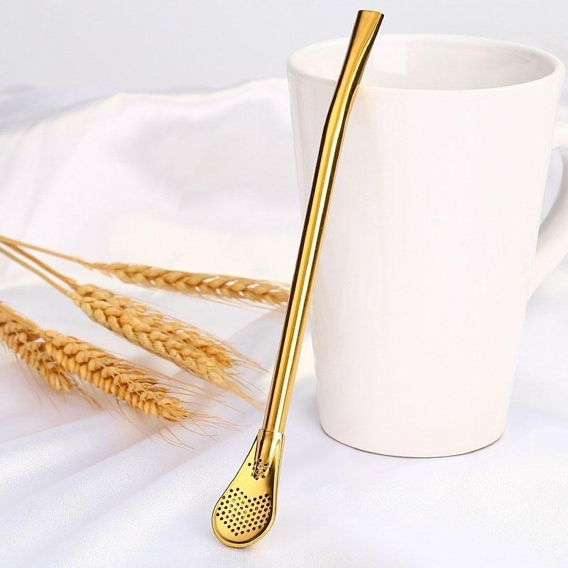 2 в 1 трубочка для питья и перемешиваются ложка из нержавеющей стали