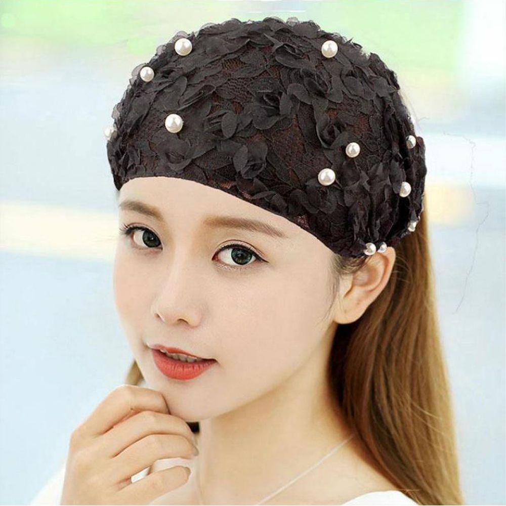 Винтажная сетчатая жемчужная широкая боковая повязка для девочек и женщин, повязка на голову с цветком, корейская кружевная повязка на голову