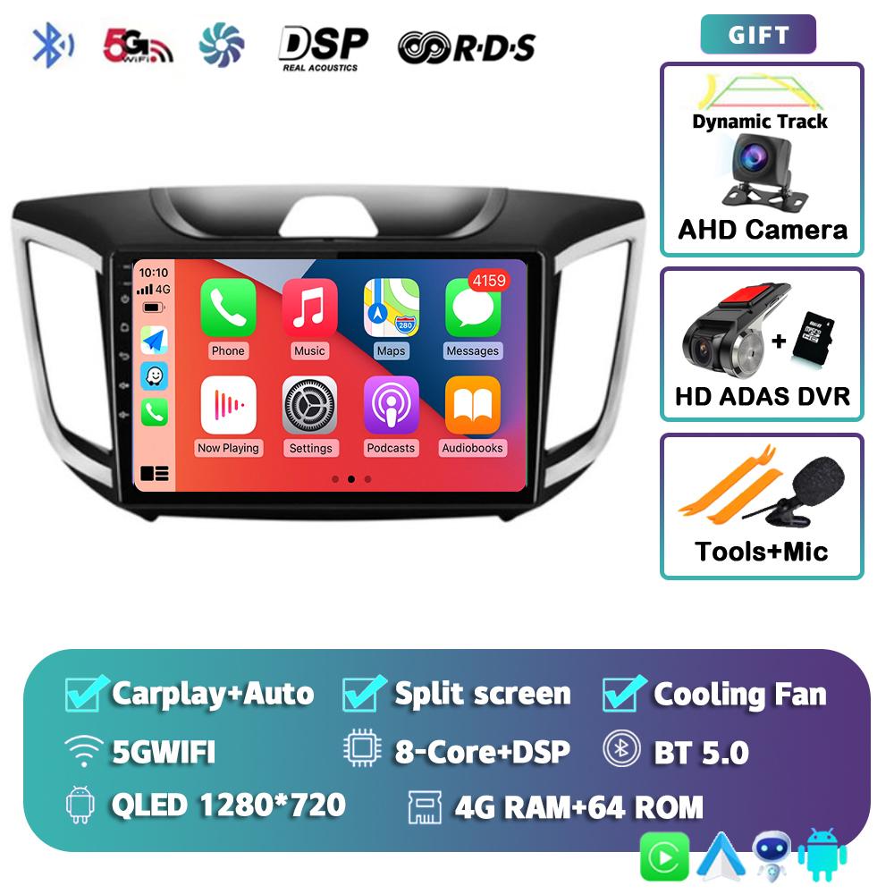 Автомагнитола с Android 14 и CarPlay для Hyundai Creta ix25 2015-2019, навигация GPS, мультимедиа, видеоплеер, 2DIN головное устройство, стерео