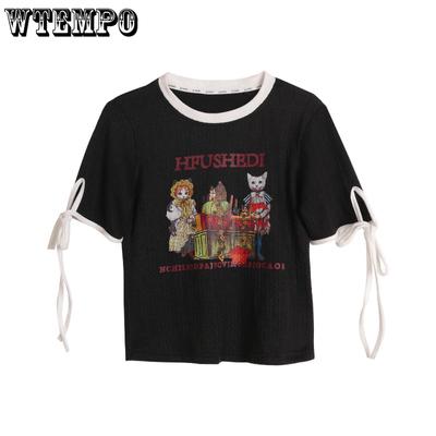 Женская футболка с короткими рукавами и круглым вырезом, тонкие сексуальные топы с узким нишевым дизайном на шнуровке