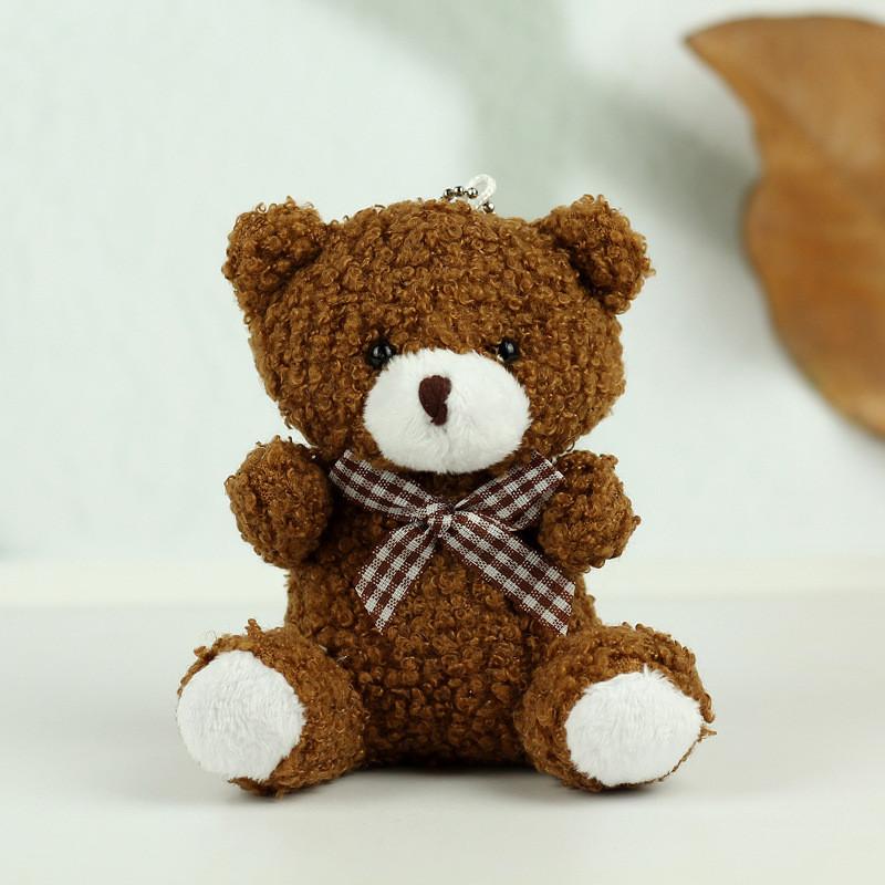 Cute Brown Plush Teddy Bear Keychain Soft Coral Fleece Adorable Keyring For Gifts