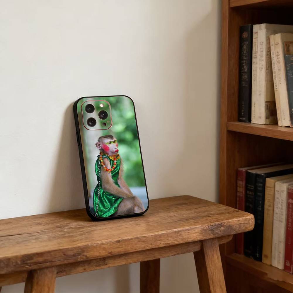 Забавный Милый Обезьяна мем Чехол для Телефона Для iPhone 17,16,15,14,13,12,11 Plus,Pro Max,XS,Мягкий Силикон Черный Чехол