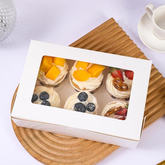6 Pcs Cupcake Boxes Cupcake Containers Food Grade Material with Window Cookie Boxes Treat Boxes Holiday Wedding Birthday Party Bakery Supplies