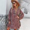 Women Loose Dress Leopard Long Sleeve Casual Vacation Skirt Skinny