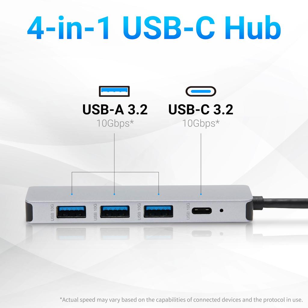 Amazon Basics USB 3.2/3.1 Gen 2 Hub Dock, 10Gbps, USB-C To 1x USB-C / 3x USB-A, Compatible with Windows/Mac, Silver and Black