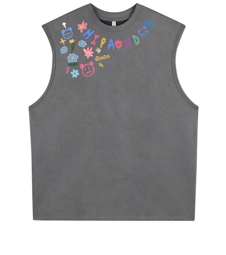 Hipanda Panda American High Street Graffiti Design Loose Tank Top