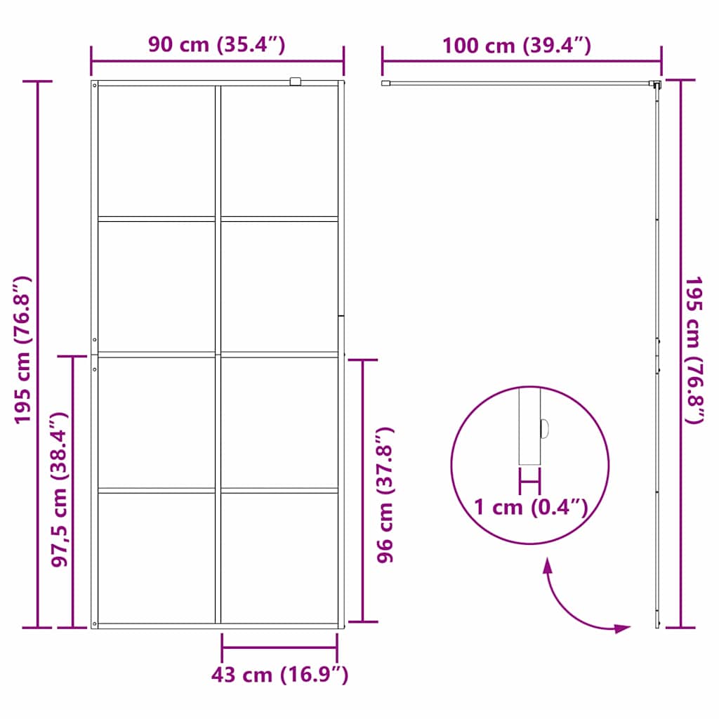 Walk in Shower Screen Black 90 x 195 cm Tempered Glass