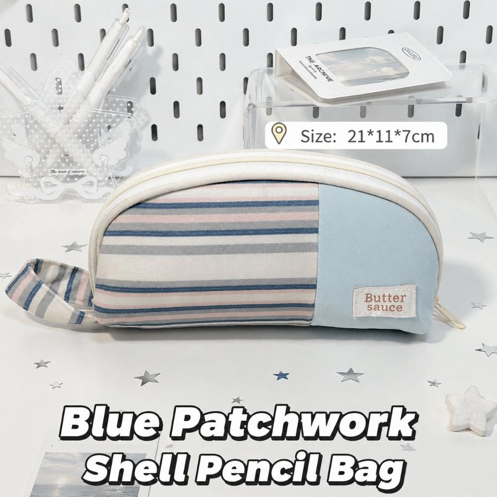 Shell Shape Pen Bag Stripe Patchwork Pencil Pouch Ins Stationery Bag  Studnets