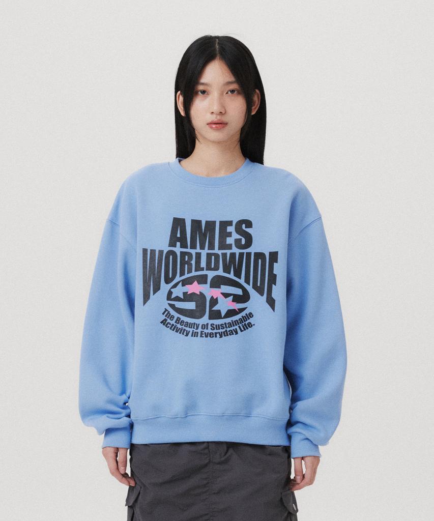 AMES-WORLDWIDE Logo Typo Graphic Sweatshirt Light Blue(Am2Efum440A)