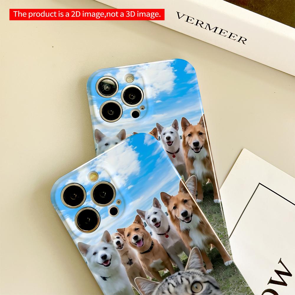 Selfie with Six Dogs and One Cat All inclusive film hard phone case, compatible with iPhone 18 Pro Max 17 16 15 14 13 12 11