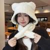 Зимний новый шарф интегрированный двухкомпонентный набор плюшевая шапка с мишкой холодостойкая вязаная женская теплая защита ушей головной убор