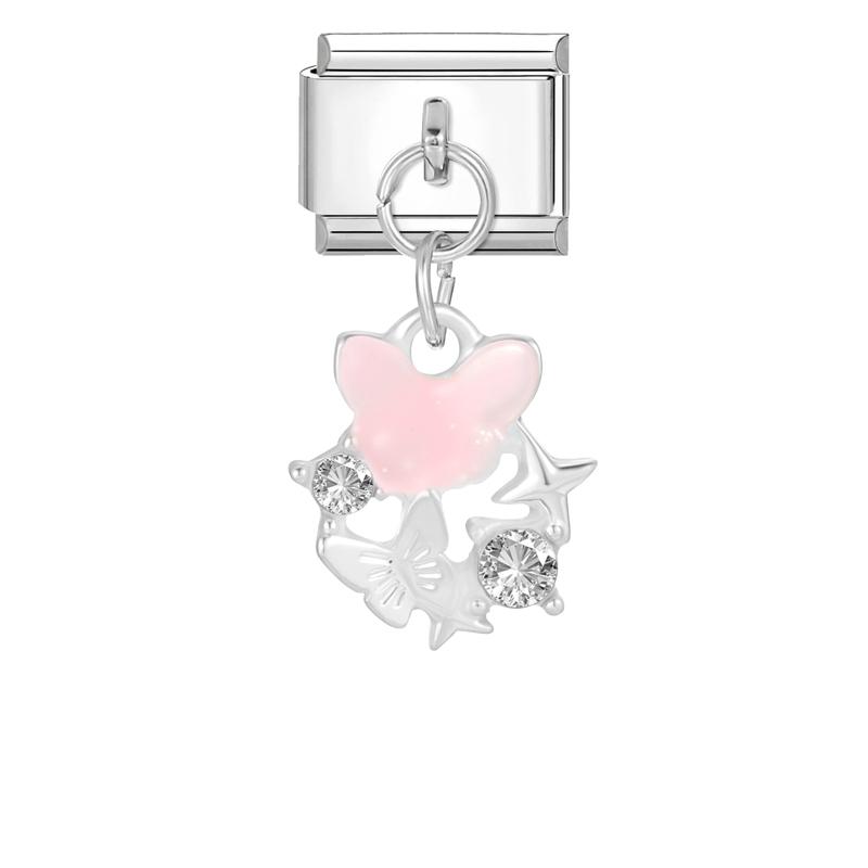 Crystal Moon Butterfly Rose Star Bow Cats Pendant Italian Charm Link Fit 9mm Stainless Steel Bracelet Women Jewelry DIY Making