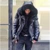 Men's Solid Color Long Sleeve Zippered Thickened Motorcycle Jacket Leather Jacket