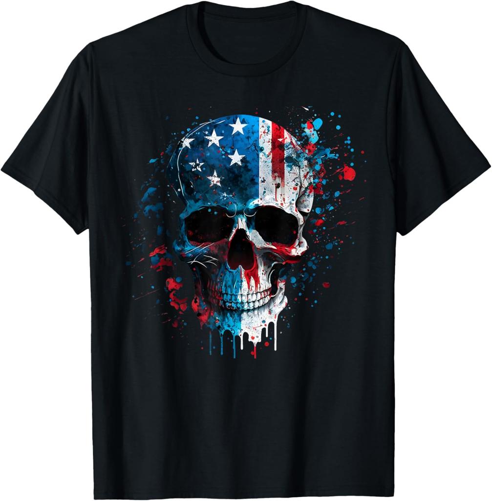 Skull Skeleton American Flag Freedom Patriotic 4th of July T-Shirt