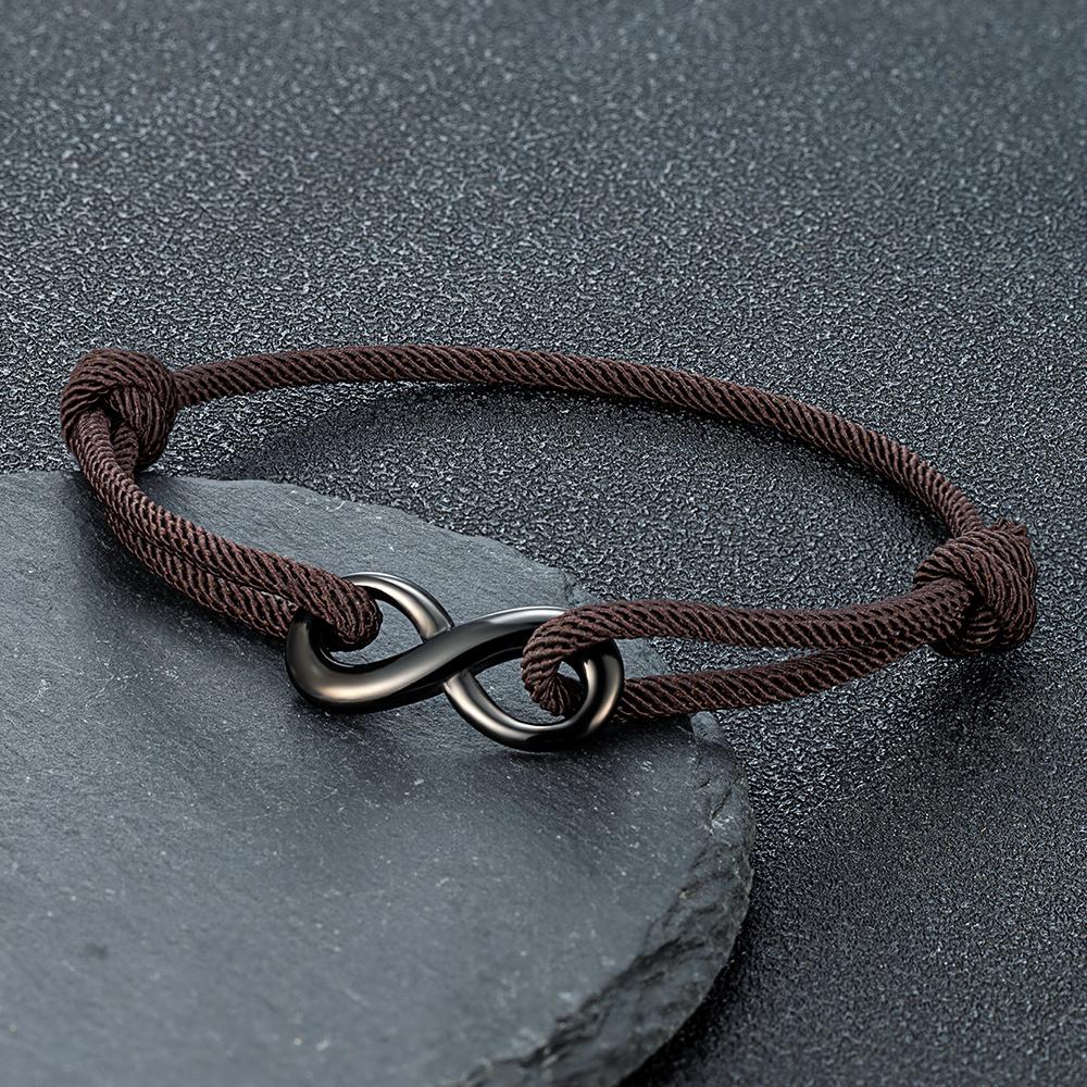 Personalized Infinity Bracelet Adjustable Braided Rope Bracelet For Couple Black Stainless Steel Matching Jewelry Gifts