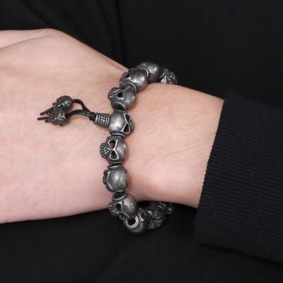 Крутой браслет-цепочка с бусинами в виде черепа ручной работы для мужчин, прочные мужские браслеты из нержавеющей стали, панк-рок ювелирные изделия, аксессуар