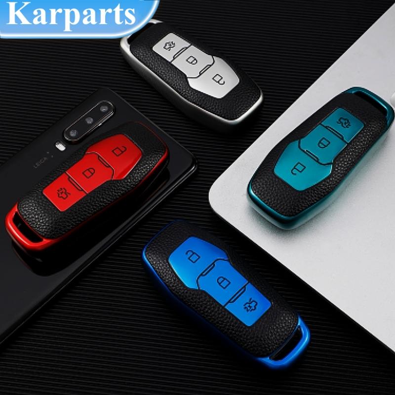 Fashion Leather TPU Car Smart Key Case Cover Shell Holder Keychain for Ford Explorer Edge Fusion F150 Mondeo Mustang Protector