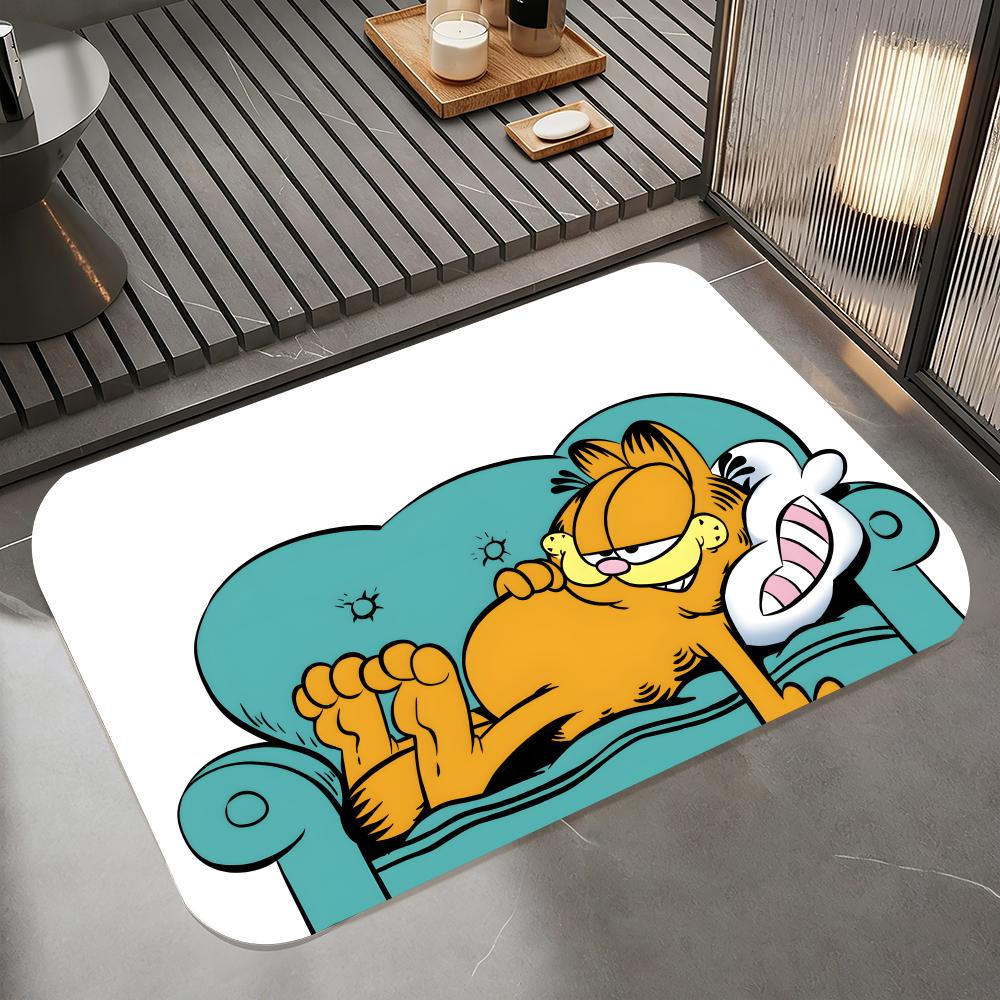 Cartoon-G-Garfield Floor Mat Diatomite Bath Mat, Quick Dry Absorbent Non-Slip Door Mat