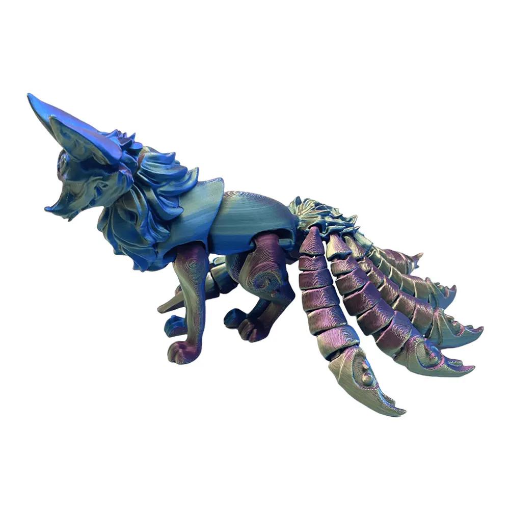 18см 3D-печатная многосуставная подвижная модель ручной работы, украшение для дома, игрушка-непоседа лиса, фигурки девятихвостой лисы, декор для стола