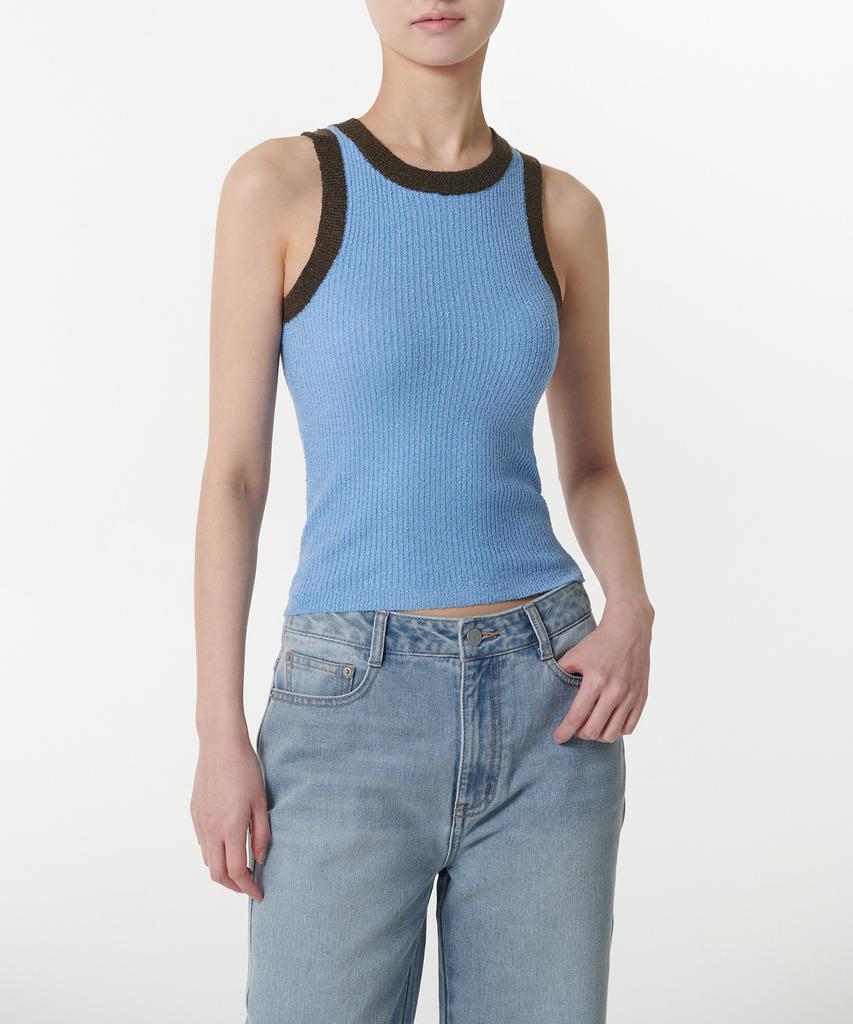 MUSINSA STANDARD WOMAN Women'S Mini Boucle Ringer Knit Sleeveless Top [Sky Blue]