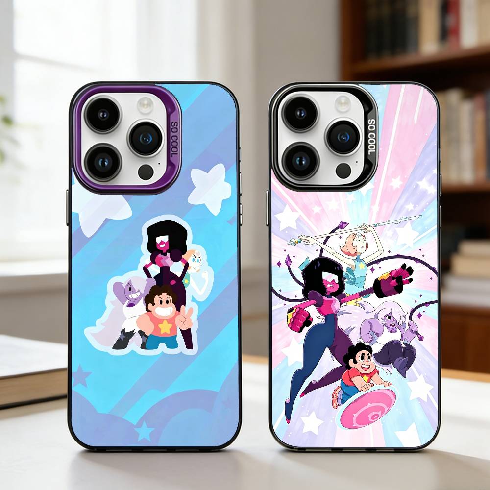 Мультяшный теплый чехол для телефона S-Steven U-Universe для iPhone17,16,15,14,13,12,11,Pro,MAX Белый матовый противоударный чехол