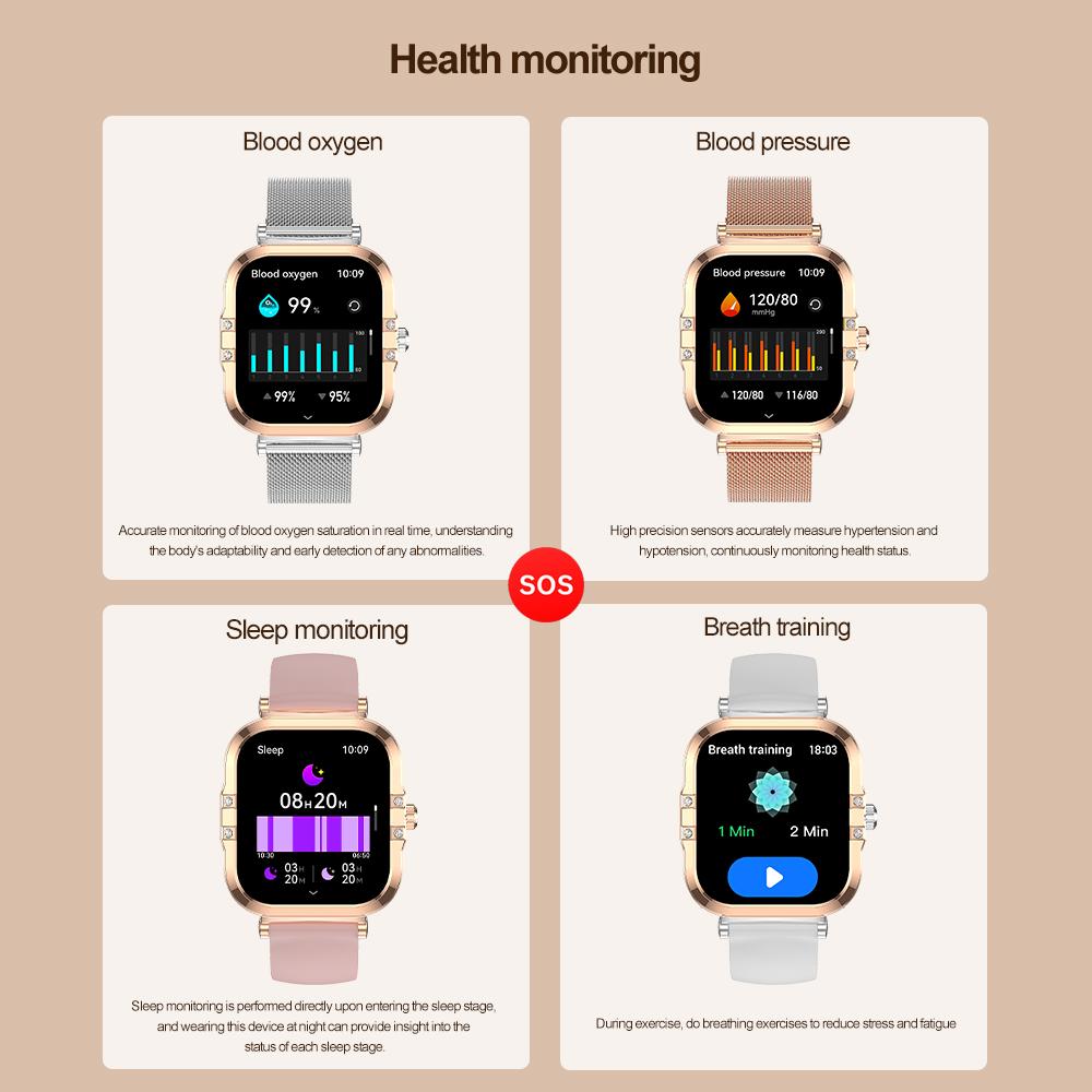 SACOSDING 2025 женские умные часы Bluetooth Call 1,75-дюймовый сенсорный экран умные часы для женщин мониторинг здоровья IP68 водонепроницаемый фитнес