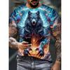 Wolf Pattern 3D Print Men Summer Casual Round Neck Short Sleeve Animal Outdoor Fashion