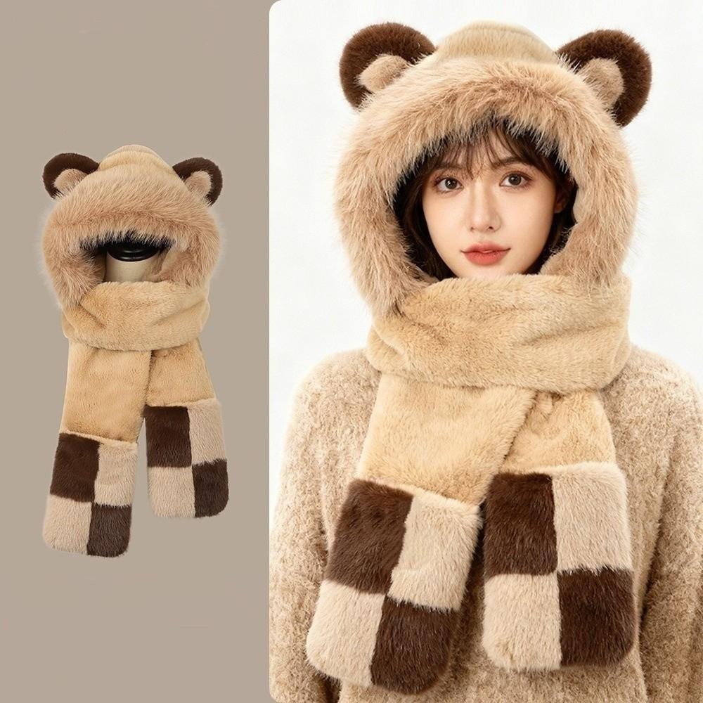 Three-in-One Women's Hat Scarf Thickened Winter Hat Scarf Warm Ear Protection Hat  Winter