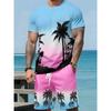 Классический гавайский костюм с принтом 3D кокоса 2024 года, летняя мужская и женская футболка с градиентом, шорты, комплект из 2 предметов для пляжного отдыха